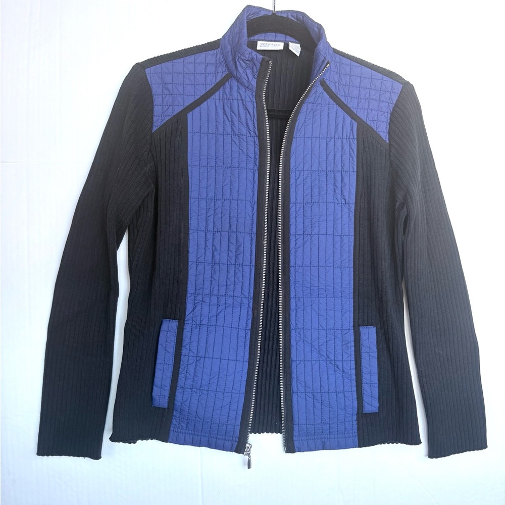 Zenergy by Chico's Blue / Black Quilted Zip Jacket Size 1 / Small